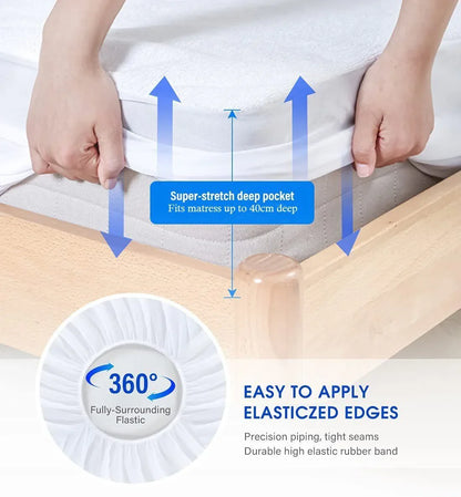 100% Terry Cotton Fitted Mattress Protector Waterproof Queen - Mekamart Australia