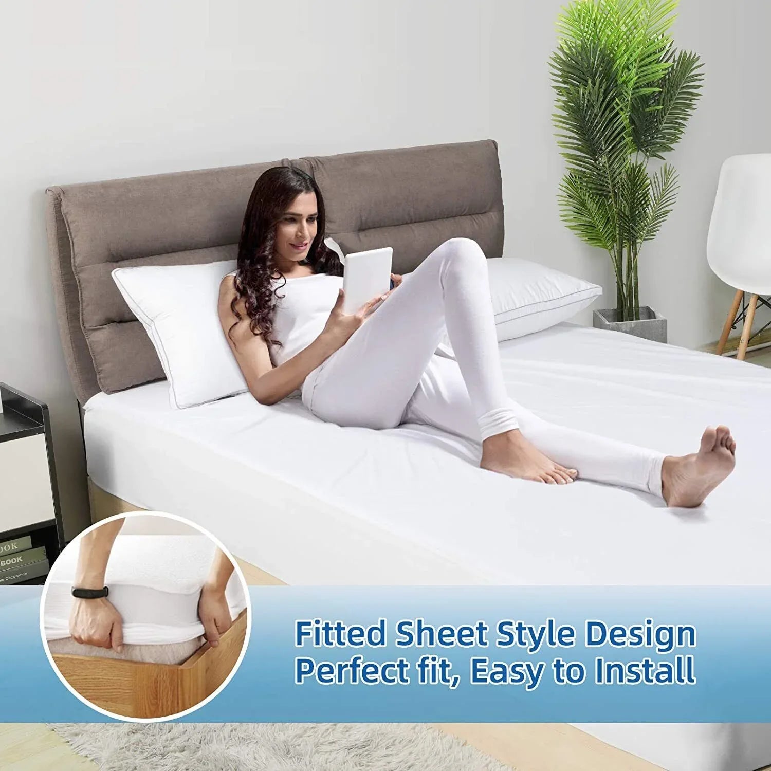 100% Terry Cotton Fitted Mattress Protector Waterproof Queen - Mekamart Australia