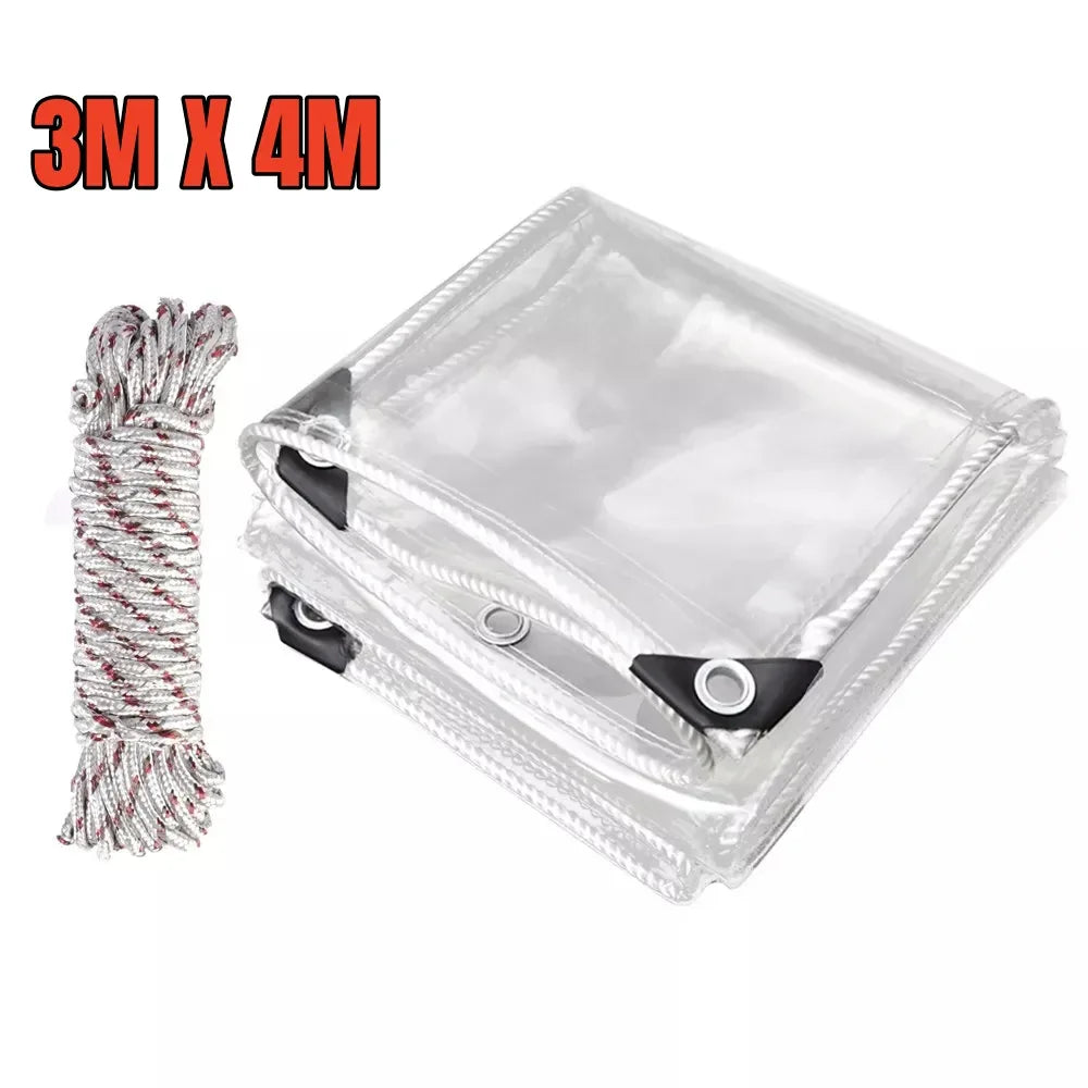 420GSM Heavy Duty Clear PVC Tarpaulin Cloth Transparent Tarps Grommets 3X4M - Mekamart Australia