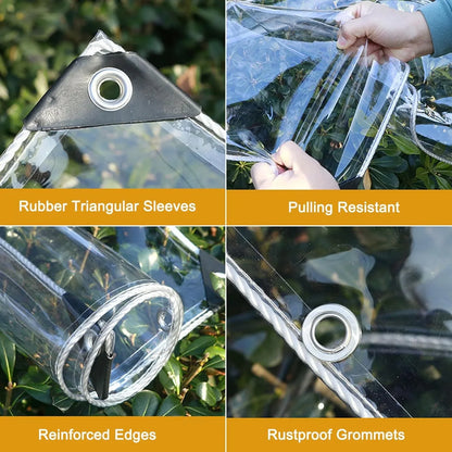 420GSM Heavy Duty Clear PVC Tarpaulin Cloth Transparent Tarps Grommets 3X4M - Mekamart Australia