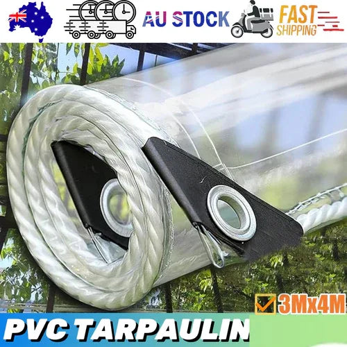420GSM Heavy Duty Clear PVC Tarpaulin Cloth Transparent Tarps Grommets 3X4M - Mekamart Australia