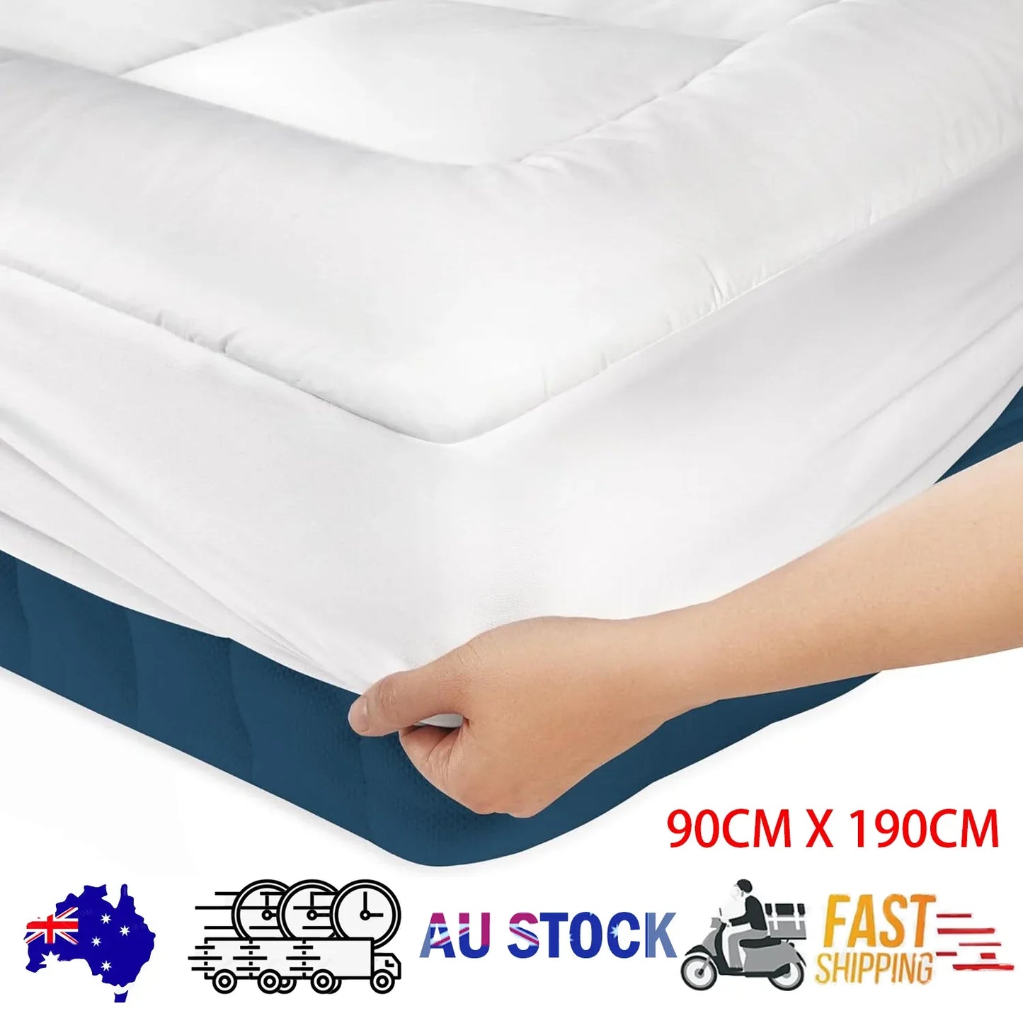 Luxury Mattress Topper Pillowtop Bedding Mat Pad Fitted Cover Underlay SINGLE - Mekamart Australia