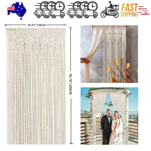 2m Heavy Duty Macrame Curtain Boho Woven Wall Hanging Window Doorway Wedding - Mekamart Australia