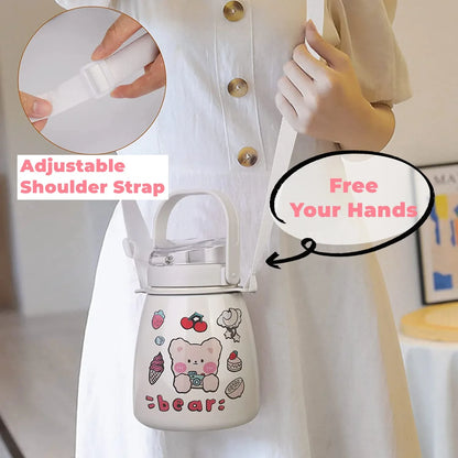 1000ml Large Water Bottle Stainless Steel Straw Water Jug with FREE Sticker Packs (Pink) - Mekamart Australia