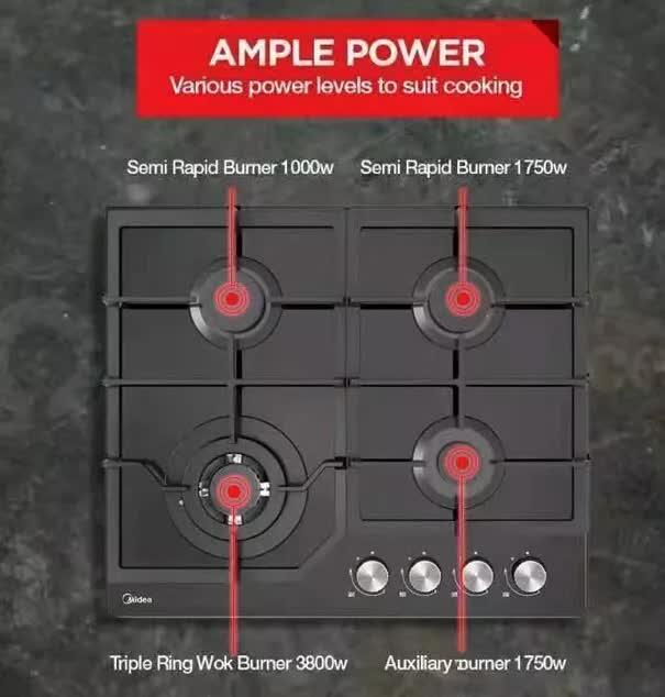 Gas Glass Cooktop 60cm Black - Mekamart Australia