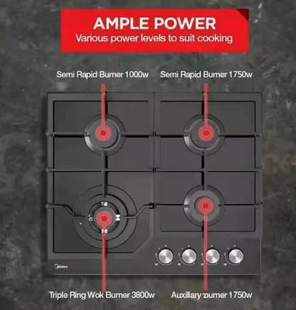 Gas Glass Cooktop 60cm Black - Mekamart Australia
