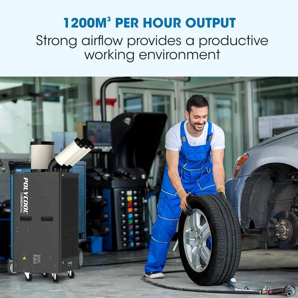 POLYCOOL 6.5kW Portable Industrial Spot Cooler, with Triple Cooling Ducts, 15A Plug - Mekamart Australia