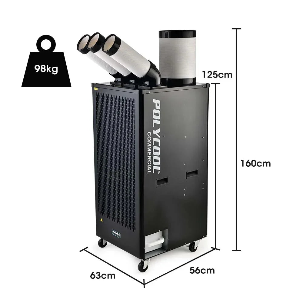 POLYCOOL 6.5kW Portable Industrial Spot Cooler, with Triple Cooling Ducts, 15A Plug - Mekamart Australia