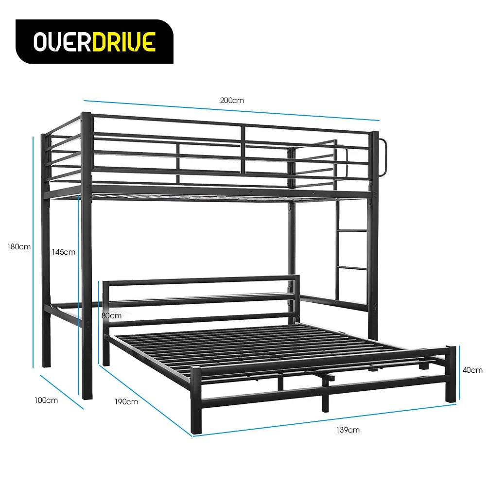 KINGSTON SLUMBER Single Loft Bed And Double Underbed, Multifunctional, Space Saving with Fixed Ladder, Matte Dark Grey - Mekamart Australia