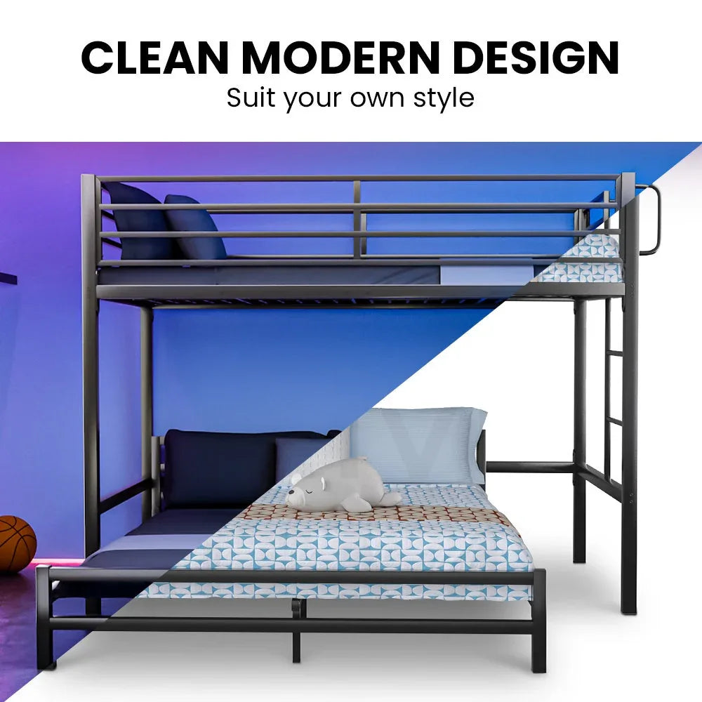 KINGSTON SLUMBER Single Loft Bed And Double Underbed, Multifunctional, Space Saving with Fixed Ladder, Matte Dark Grey - Mekamart Australia
