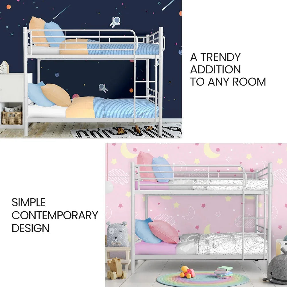 KINGSTON SLUMBER 2in1 King Single Metal Bunk Bed Frame, with Modular Design, Matte White - Mekamart Australia
