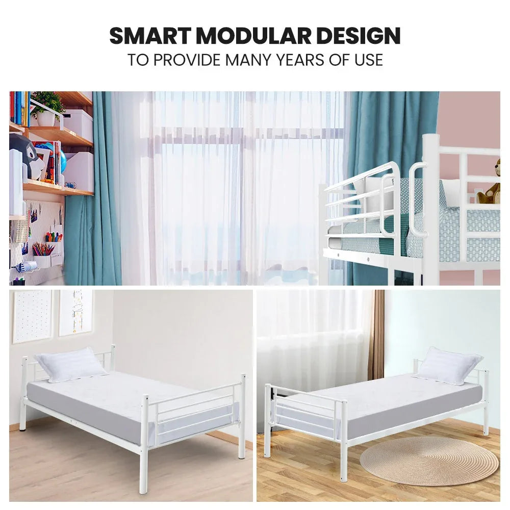 KINGSTON SLUMBER 2in1 King Single Metal Bunk Bed Frame, with Modular Design, Matte White - Mekamart Australia