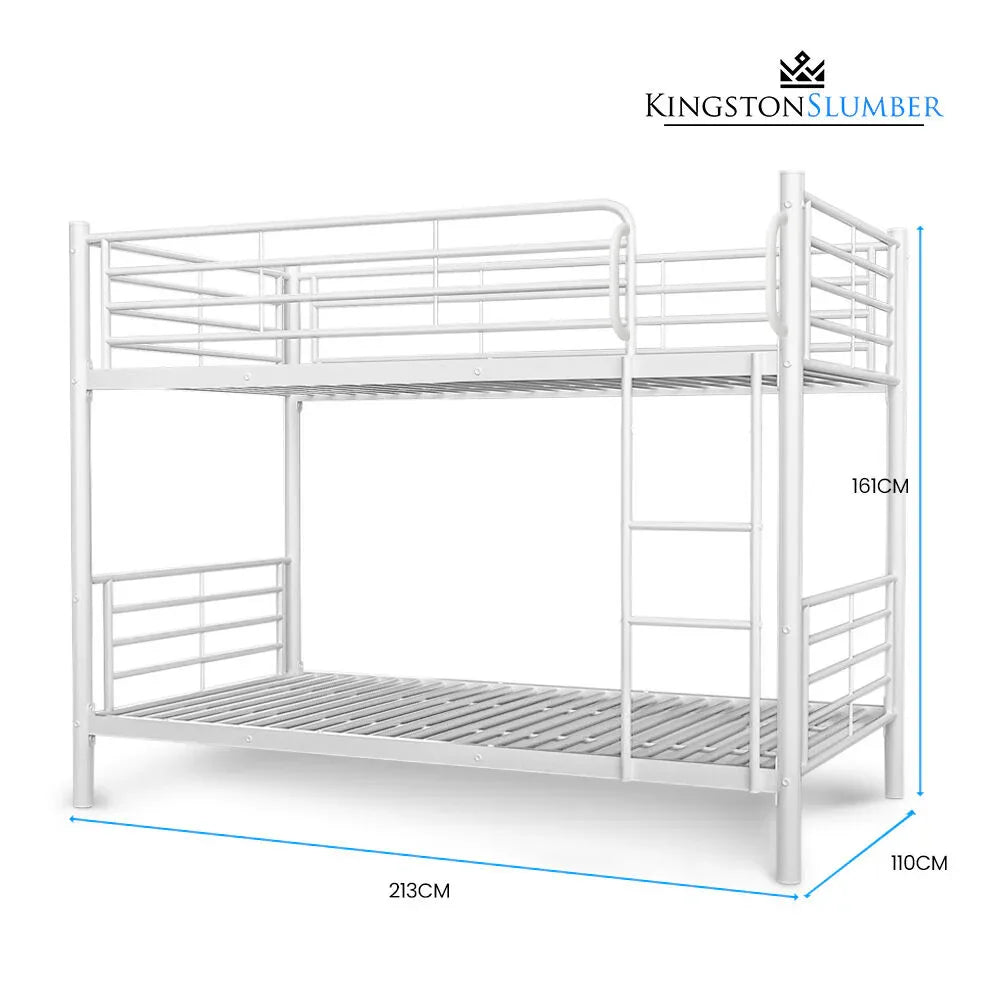 KINGSTON SLUMBER 2in1 King Single Metal Bunk Bed Frame, with Modular Design, Matte White - Mekamart Australia