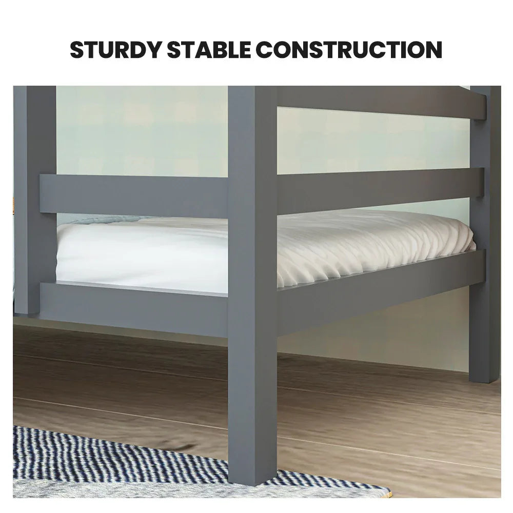 KINGSTON SLUMBER Single Bunk Bed Frame, Solid Pine 2-in-1 Modular Design, Converts to 2 Single Beds, For Kids, Grey - Mekamart Australia