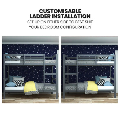 KINGSTON SLUMBER Single Bunk Bed Frame, Solid Pine 2-in-1 Modular Design, Converts to 2 Single Beds, For Kids, Grey - Mekamart Australia