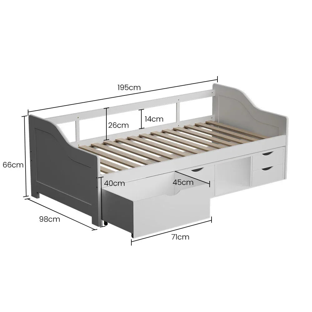 Kingston Slumber Wooden Single Sofa Bed Frame with Storage Drawers - White - Mekamart Australia