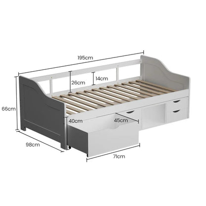 Kingston Slumber Wooden Single Sofa Bed Frame with Storage Drawers - White - Mekamart Australia