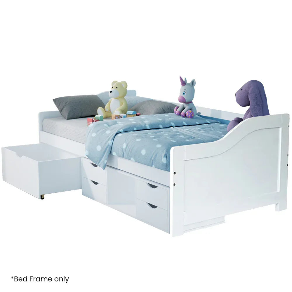 Kingston Slumber Wooden Single Sofa Bed Frame with Storage Drawers - White - Mekamart Australia
