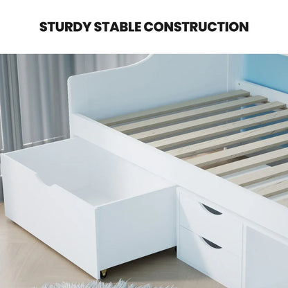 Kingston Slumber Wooden Single Sofa Bed Frame with Storage Drawers - White - Mekamart Australia