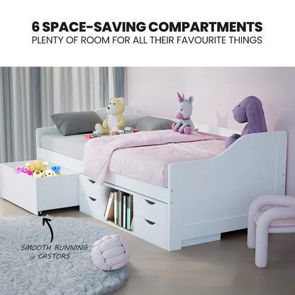 Kingston Slumber Wooden Single Sofa Bed Frame with Storage Drawers - White - Mekamart Australia