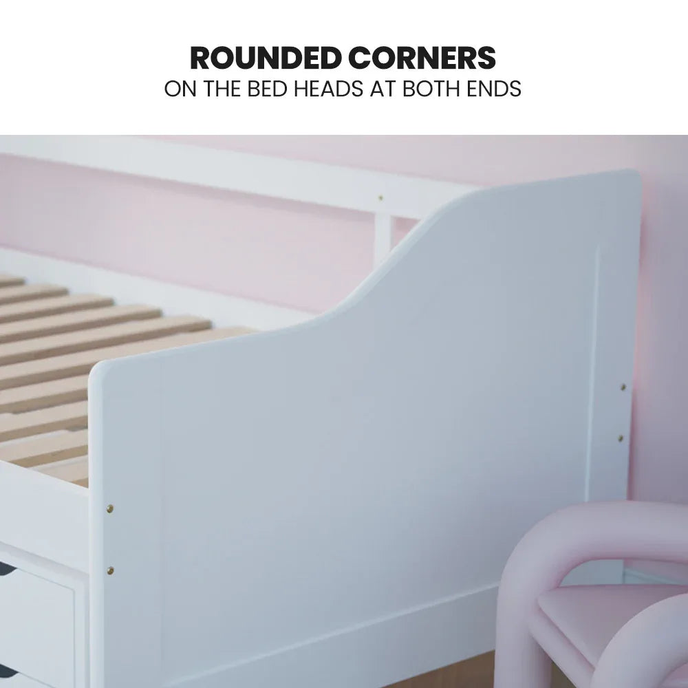 Kingston Slumber Wooden Single Sofa Bed Frame with Storage Drawers - White - Mekamart Australia