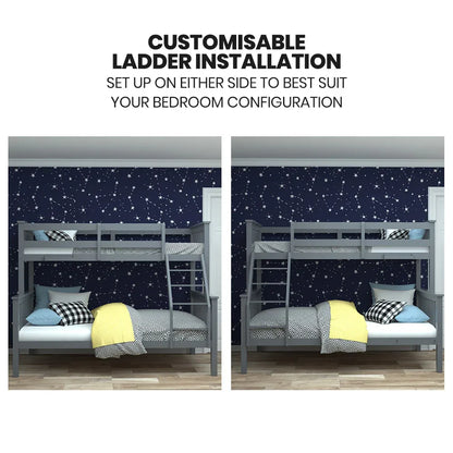 Kingston Slumber Bunk Bed Triple Wooden Single Over Double Beds for Kids, Solid Pine Wood, Convertible Design, Grey - Mekamart Australia