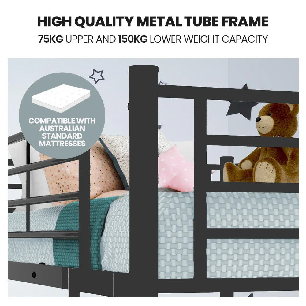 Kingston Slumber Metal Single over Double Bunk Bed Frame, Dark Matte Grey - Mekamart Australia