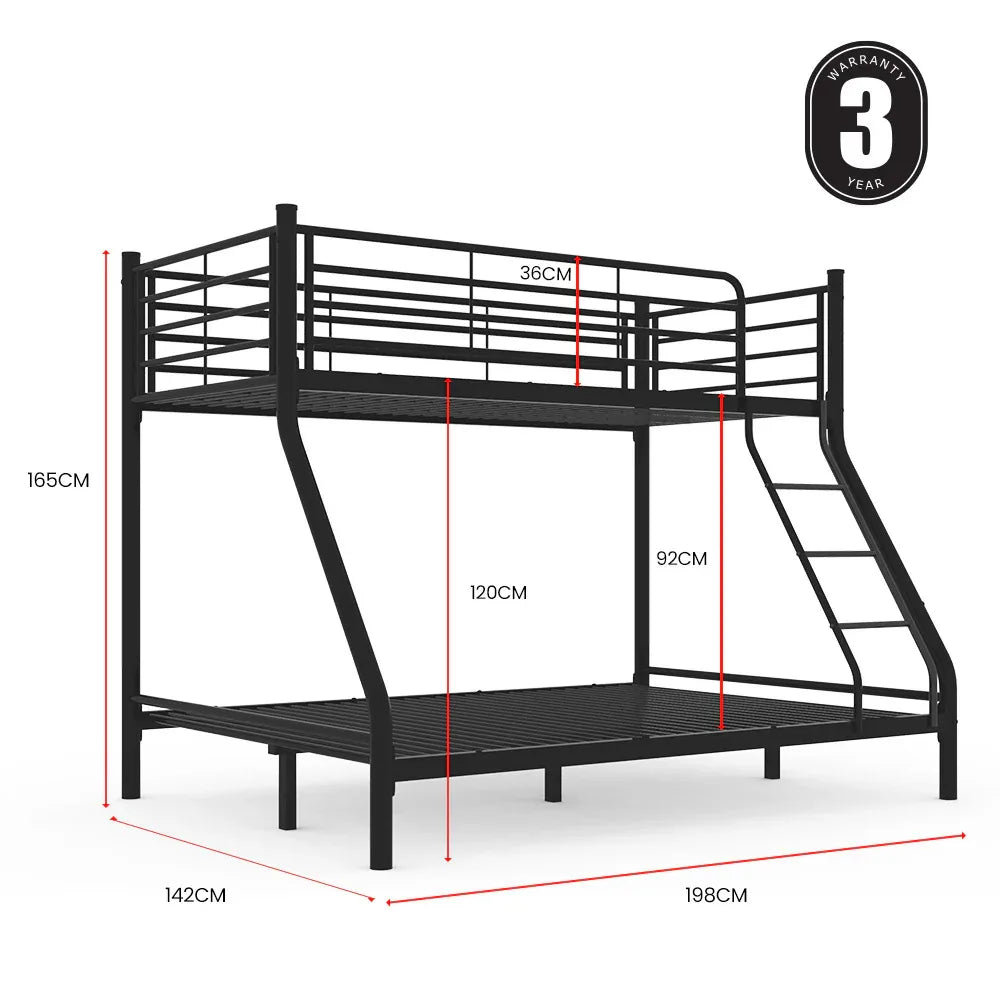 Kingston Slumber Metal Single over Double Bunk Bed Frame, Dark Matte Grey - Mekamart Australia