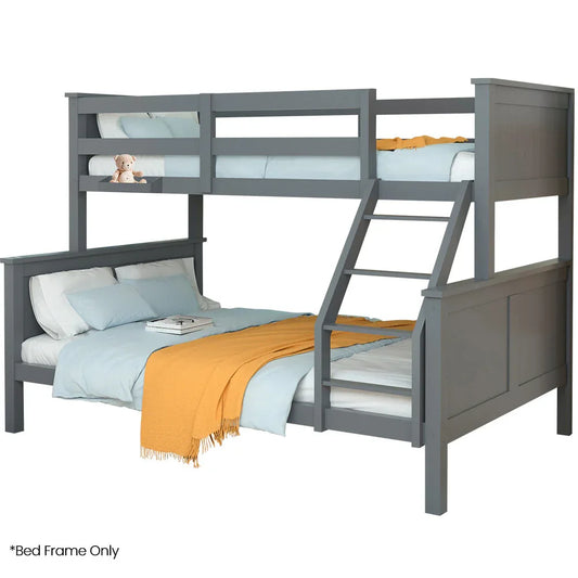 Kingston Slumber Triple Wooden Single Over Double Bunk Bed Frame for Kids, Convertible Design, Grey - Mekamart Australia