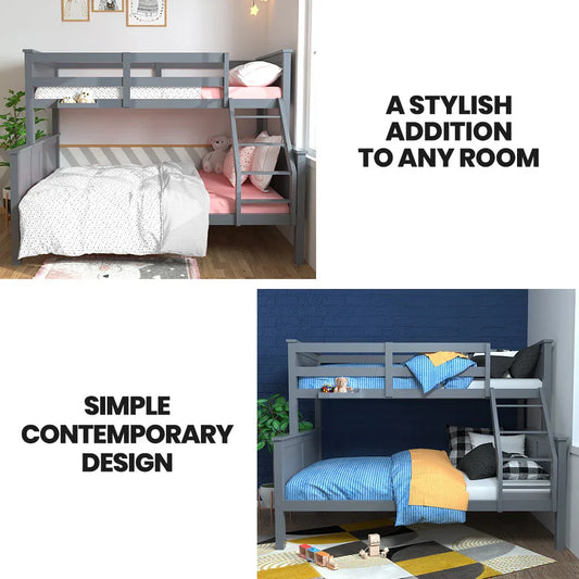 Kingston Slumber Triple Wooden Single Over Double Bunk Bed Frame for Kids, Convertible Design, Grey - Mekamart Australia