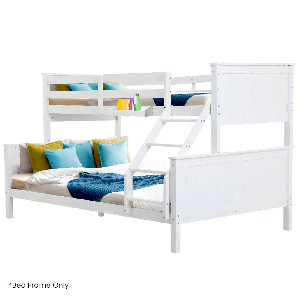 Kingston Slumber Triple Wooden Single Over Double Bunk Bed Frame for Kids, Convertible Design, White - Mekamart Australia