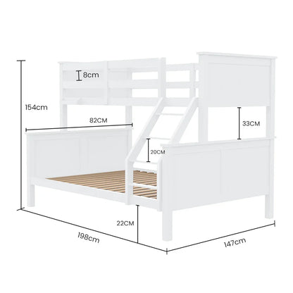 Kingston Slumber Triple Wooden Single Over Double Bunk Bed Frame for Kids, Convertible Design, White - Mekamart Australia