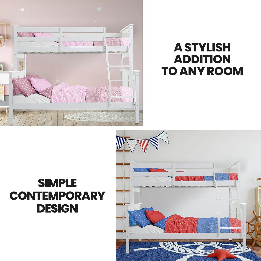 Kingston Slumber Triple Wooden Single Over Double Bunk Bed Frame for Kids, Convertible Design, White - Mekamart Australia