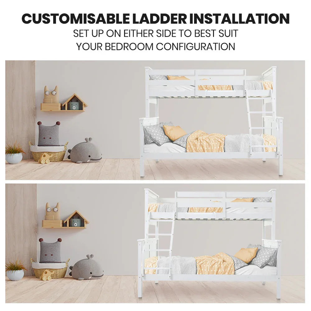 Kingston Slumber Triple Wooden Single Over Double Bunk Bed Frame for Kids, Convertible Design, White - Mekamart Australia