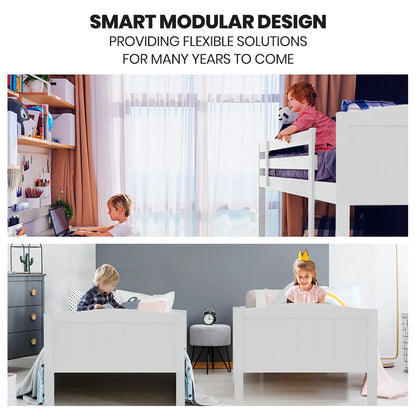 Kingston Slumber Triple Wooden Single Over Double Bunk Bed Frame for Kids, Convertible Design, White - Mekamart Australia