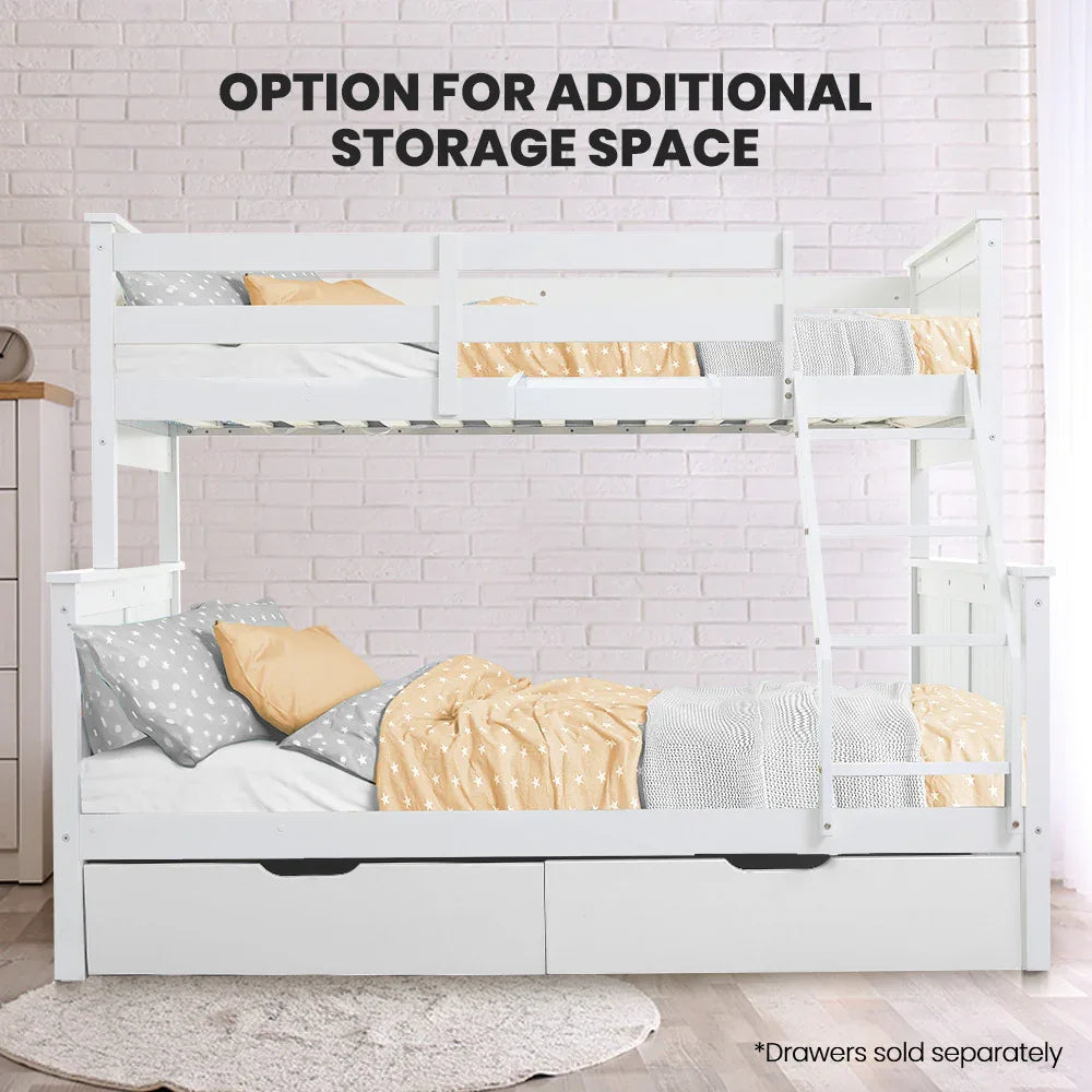 Kingston Slumber Triple Wooden Single Over Double Bunk Bed Frame for Kids, Convertible Design, White - Mekamart Australia