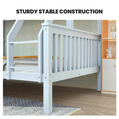 Kingston Slumber Single Over Double Wooden Bunk Bed Frame, Triple Solid Pine 2-in-1 Modular Design, Converts to 2 Beds, For Kids, White - Mekamart Australia