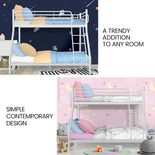 KINGSTON SLUMBER Single over Double Metal Bunk Bed Frame, Matte White - Mekamart Australia