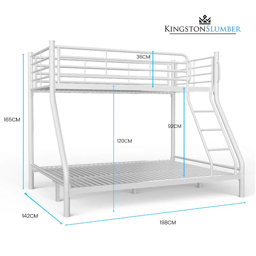 KINGSTON SLUMBER Single over Double Metal Bunk Bed Frame, Matte White - Mekamart Australia