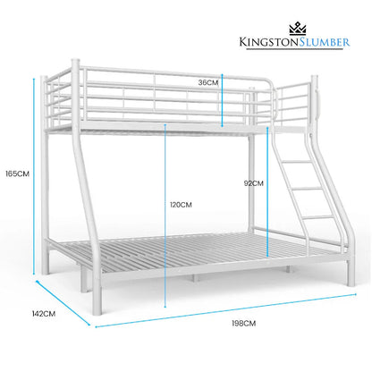 KINGSTON SLUMBER Single over Double Metal Bunk Bed Frame, Matte White - Mekamart Australia