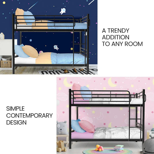 Kingston Slumber 2in1 Single Metal Bunk Bed Frame, with Modular Design, Dark Matte Grey - Mekamart Australia