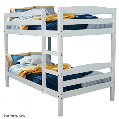 KINGSTON SLUMBER Single Bunk Bed Frame, Solid Pine 2-in-1 Modular Design, White - Mekamart Australia