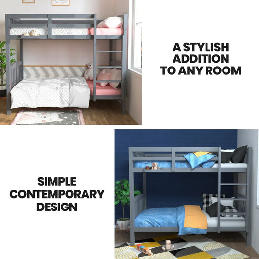 Kingston Slumber Single Bunk Bed Frame Solid Pine Wood Timber, Modular Design, Grey - Mekamart Australia