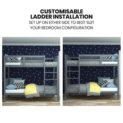 Kingston Slumber Single Bunk Bed Frame Solid Pine Wood Timber, Modular Design, Grey - Mekamart Australia