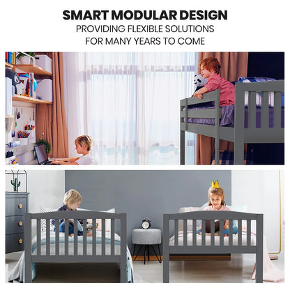 Kingston Slumber Single Bunk Bed Frame Solid Pine Wood Timber, Modular Design, Grey - Mekamart Australia