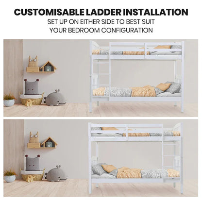 Kingston Slumber Wooden Kids Bunk Bed Frame, with Modular Design that can convert to 2 Single, White - Mekamart Australia