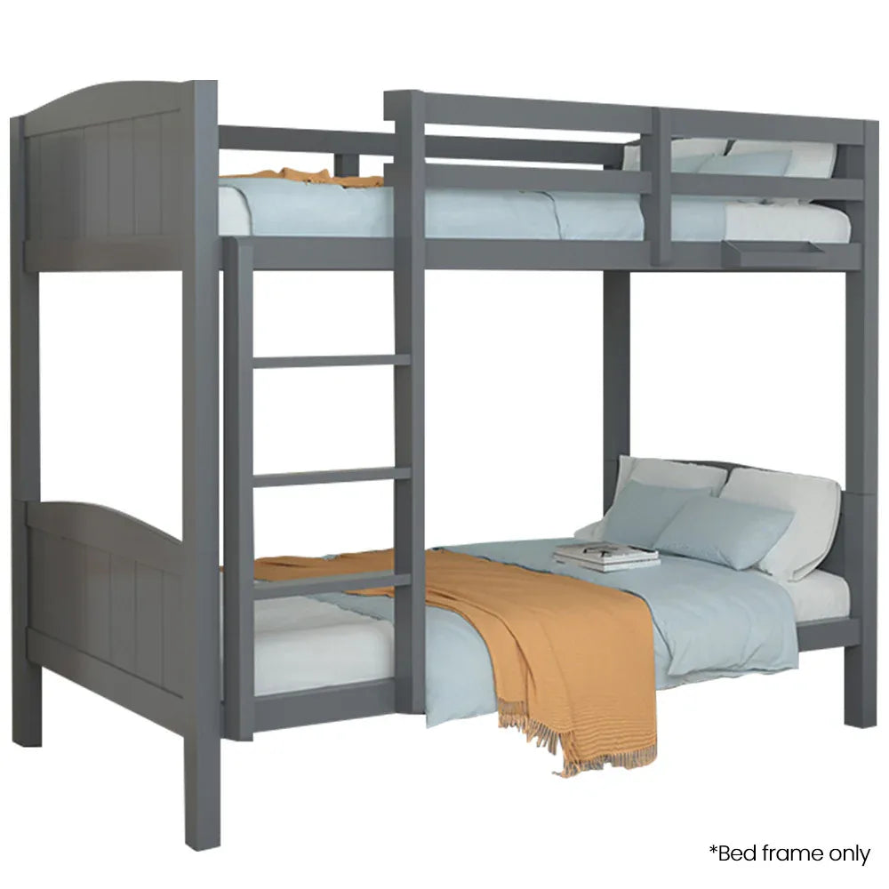 KINGSTON SLUMBER Single Bunk Bed Frame, Solid Pine 2-in-1 Modular Design Convert to 2 Single Beds, Grey - Mekamart Australia