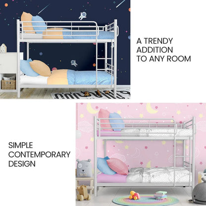 KINGSTON SLUMBER 2in1 Single Metal Bunk Bed Frame, with Modular Design, Matte White - Mekamart Australia