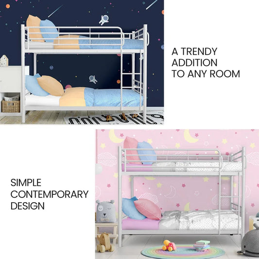 KINGSTON SLUMBER 2in1 Single Metal Bunk Bed Frame, with Modular Design, Matte White - Mekamart Australia