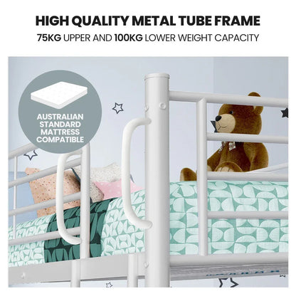 KINGSTON SLUMBER 2in1 Single Metal Bunk Bed Frame, with Modular Design, Matte White - Mekamart Australia
